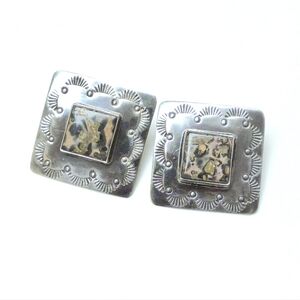 Leopardskin Jasper Square Silver 925 Pierced Earrings